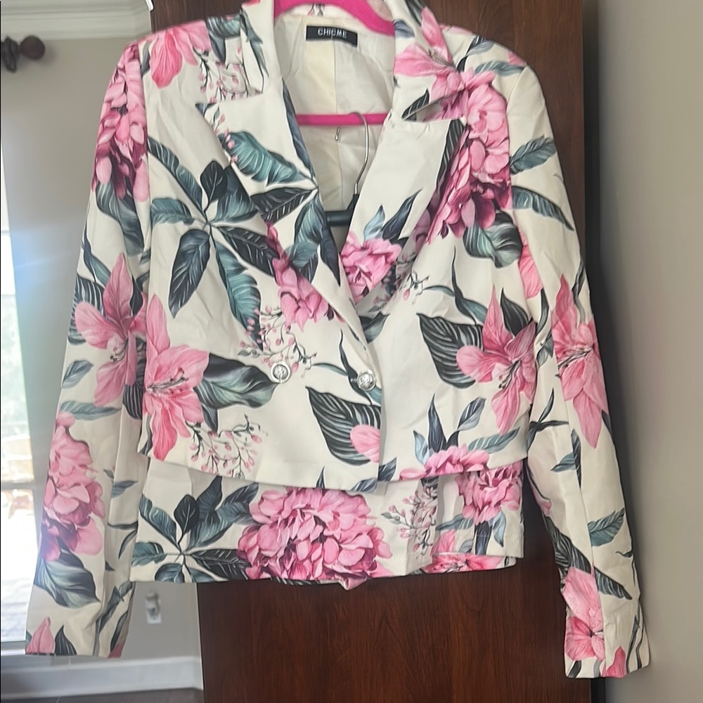 Chico's Floral Blazer Dress - Pink and White